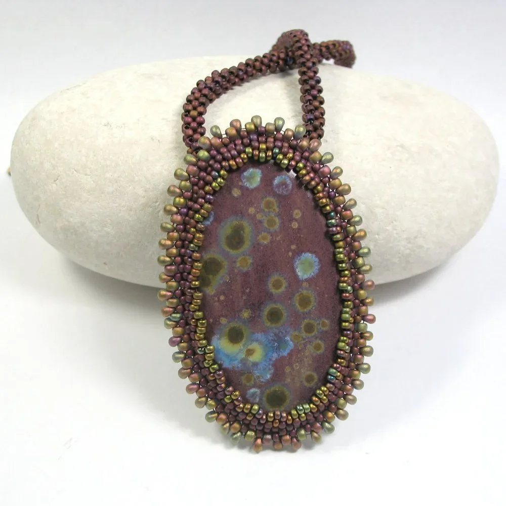 Bead Embroidered Cabochon Necklace